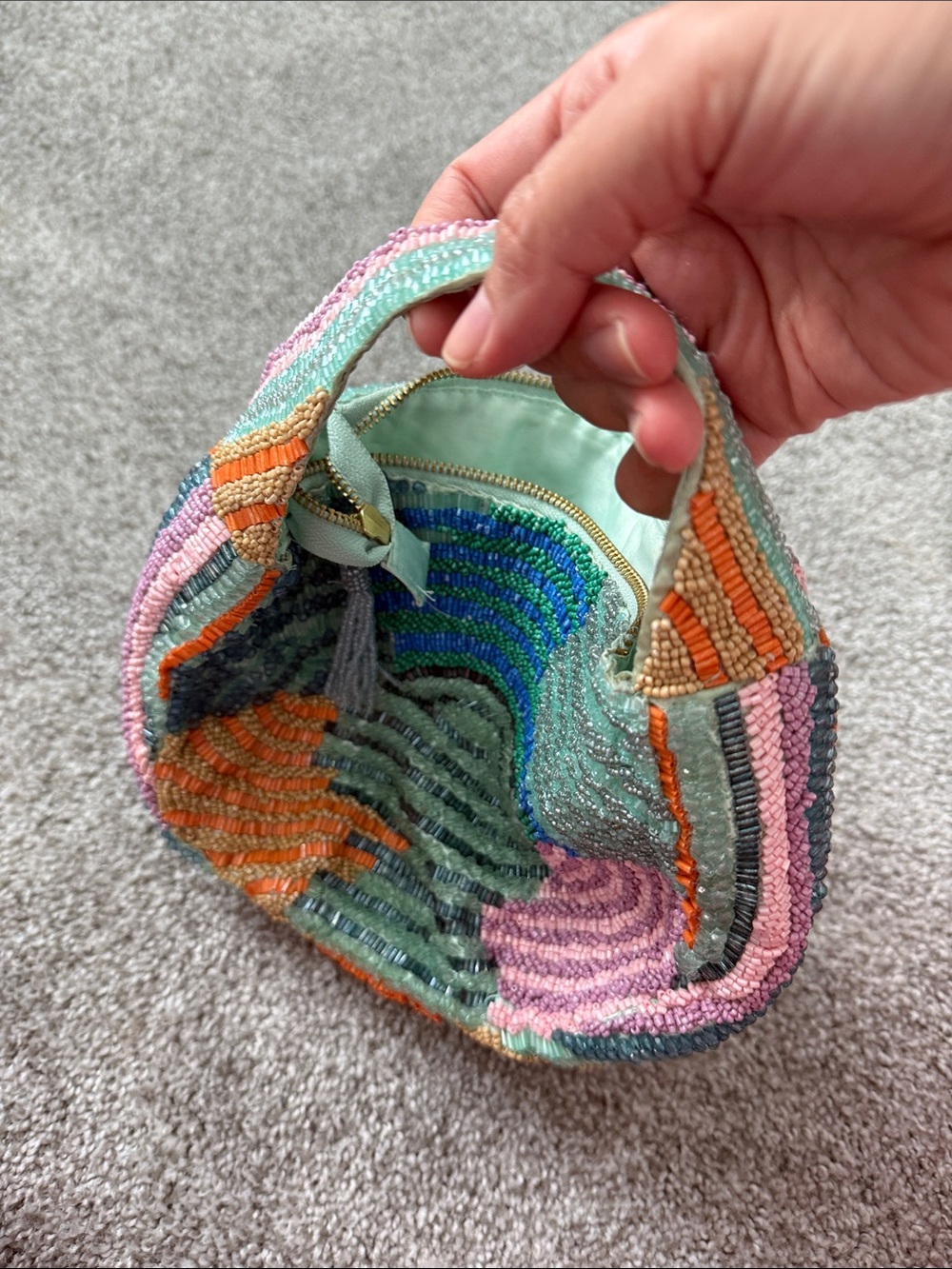 Beaded Multi-Color Women's Hobo Bag - Mint, Pink & Orange - Picture 3 of 3